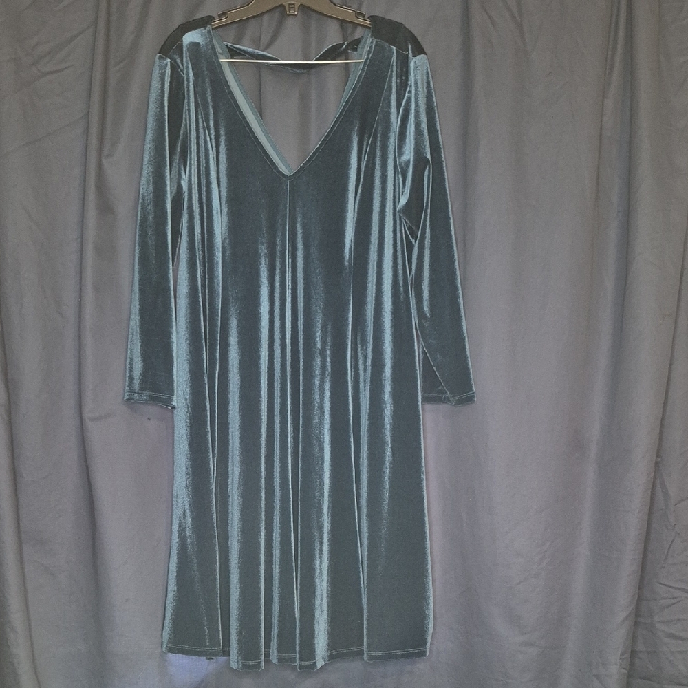 Torrid Teal Long Sleeve Velvet Dress